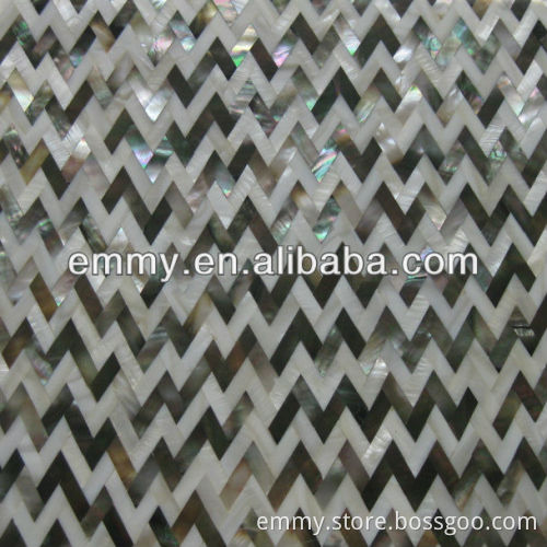 Black lip mother of pearl river shell mosaic tile wave pattern herringbone